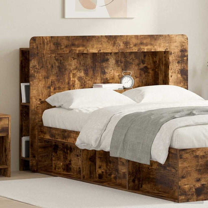 vidaXL Headboard Cabinet with Storage Smoked Oak Engineered Wood