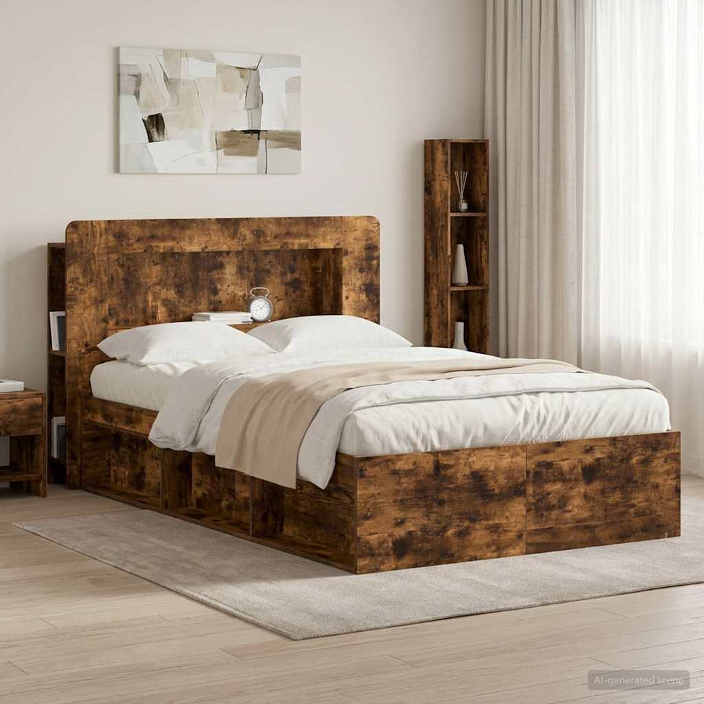 vidaXL Headboard Cabinet with Storage Smoked Oak Engineered Wood