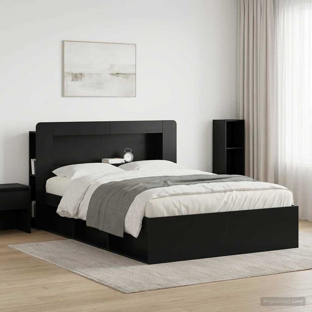 vidaXL Headboard Cabinet with Storage Black Engineered Wood