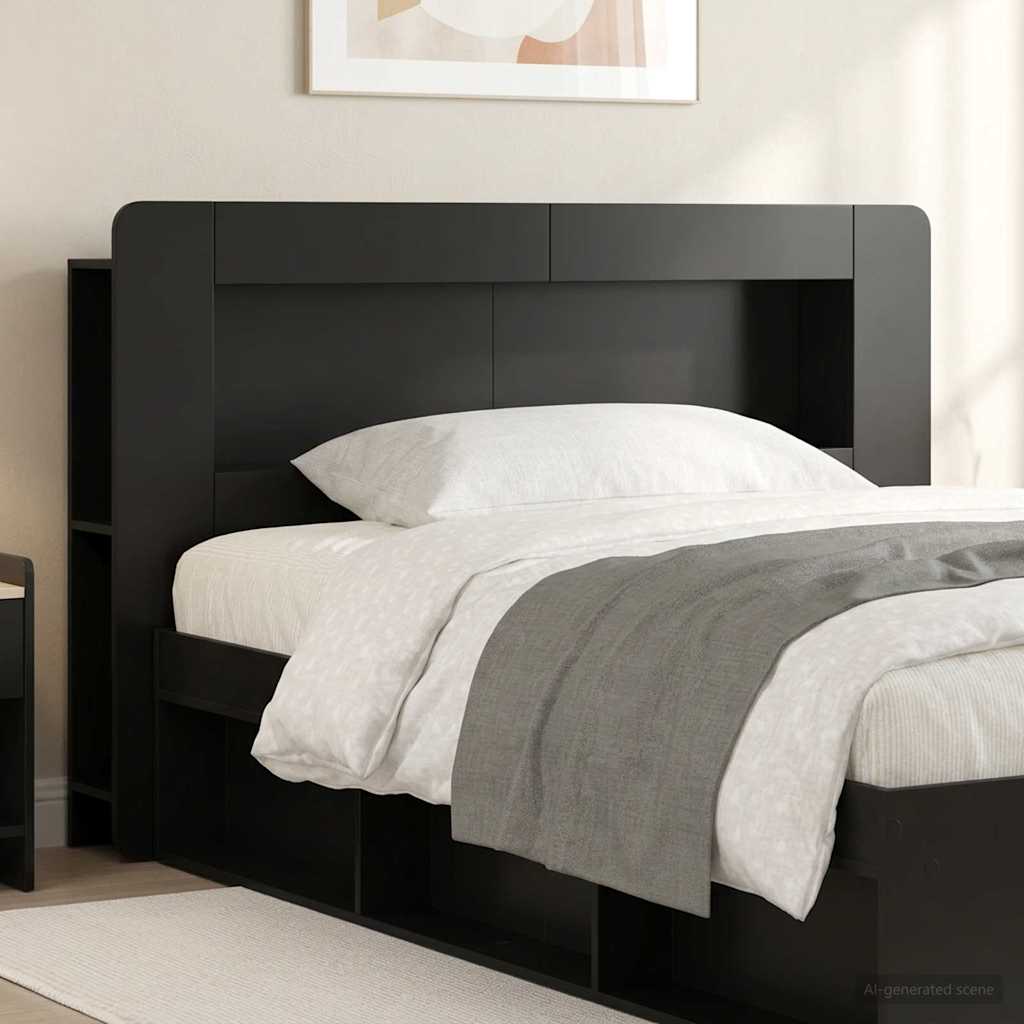 vidaXL Headboard Cabinet with Storage Black Engineered Wood