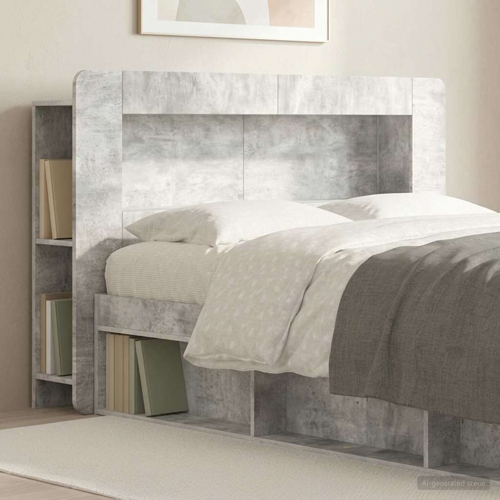 vidaXL Headboard Cabinet with Storage Concrete Grey Engineered Wood