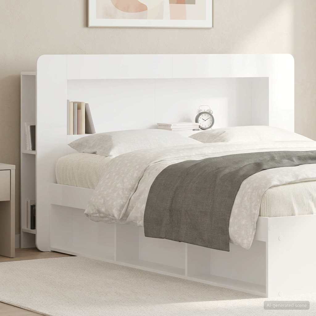 vidaXL Headboard Cabinet with Storage High Gloss White Engineered Wood