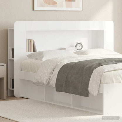 vidaXL Headboard Cabinet with Storage High Gloss White Engineered Wood
