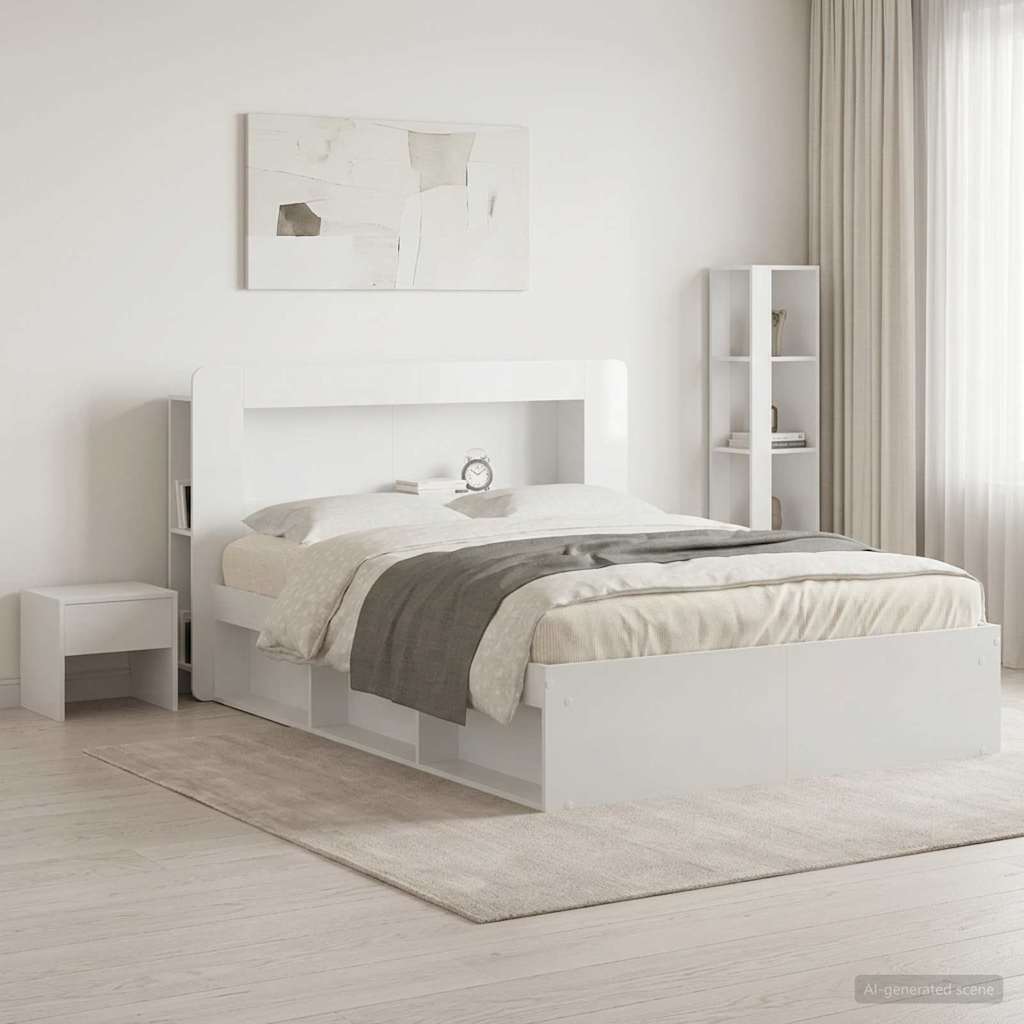 vidaXL Headboard Cabinet with Storage High Gloss White Engineered Wood