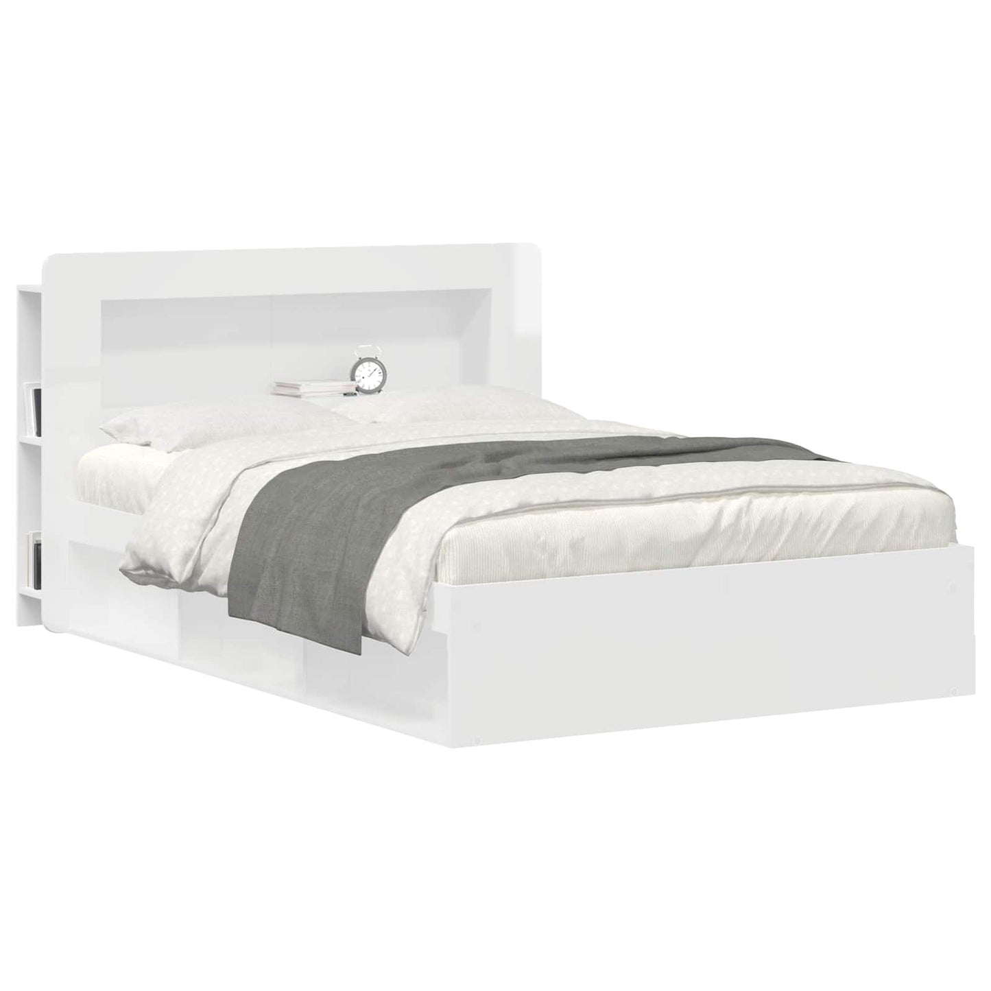 vidaXL Headboard Cabinet with Storage High Gloss White Engineered Wood