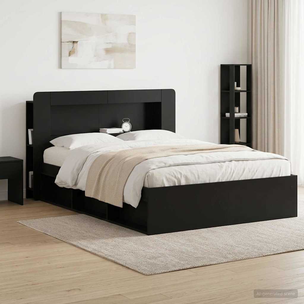 vidaXL Headboard Cabinet with Storage Black Engineered Wood