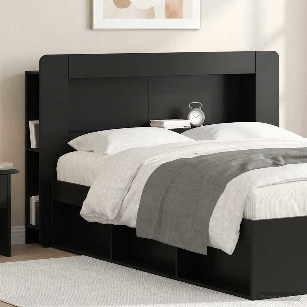 vidaXL Headboard Cabinet with Storage Black Engineered Wood