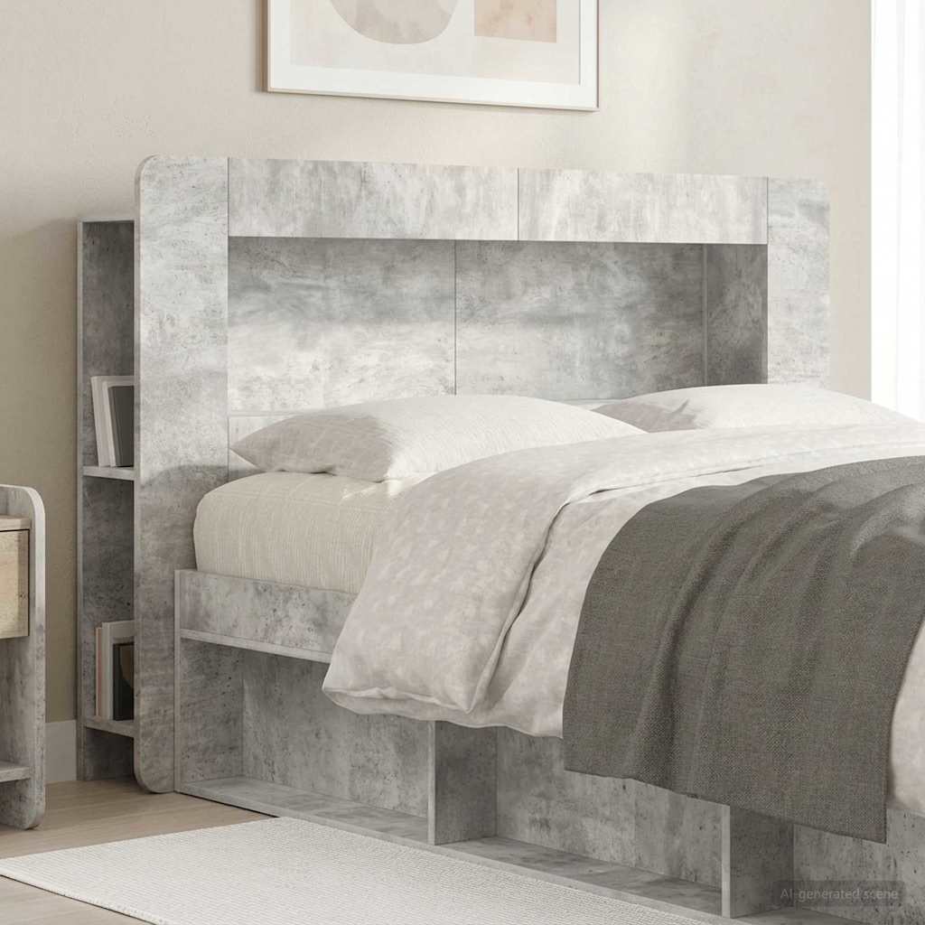vidaXL Headboard Cabinet with Storage Concrete Grey Engineered Wood