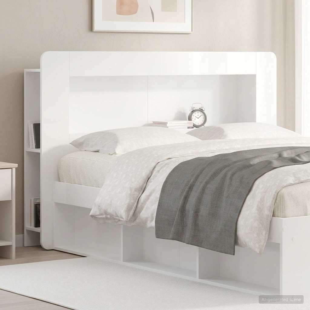 vidaXL Headboard Cabinet with Storage High Gloss White Engineered Wood