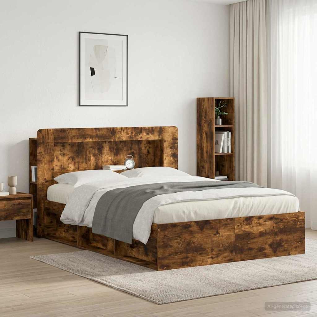 vidaXL Headboard Cabinet with Storage Smoked Oak Engineered Wood