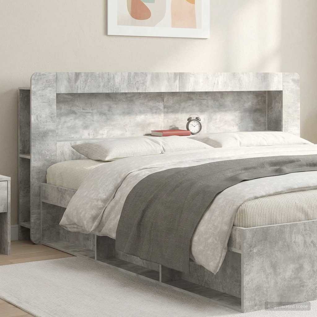 vidaXL Headboard Cabinet with Storage Concrete Grey Engineered Wood