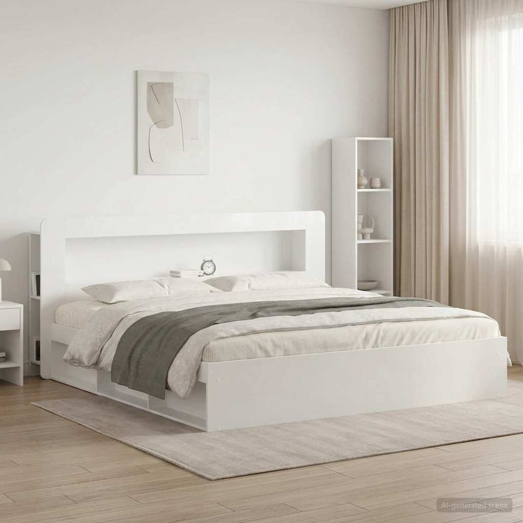 vidaXL Headboard Cabinet with Storage High Gloss White Engineered Wood