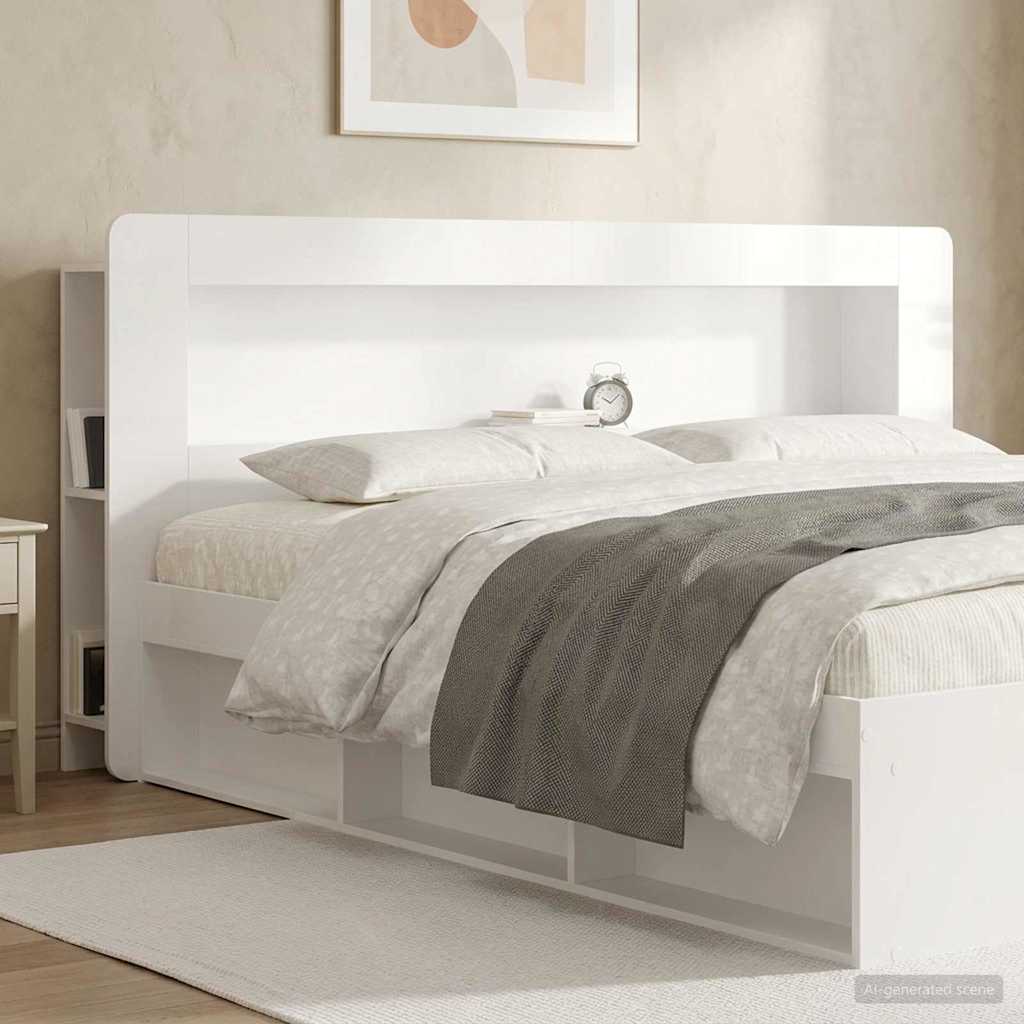 vidaXL Headboard Cabinet with Storage High Gloss White Engineered Wood