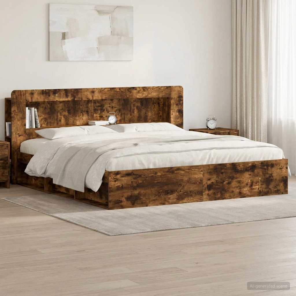 vidaXL Headboard Cabinet with Storage Smoked Oak Engineered Wood