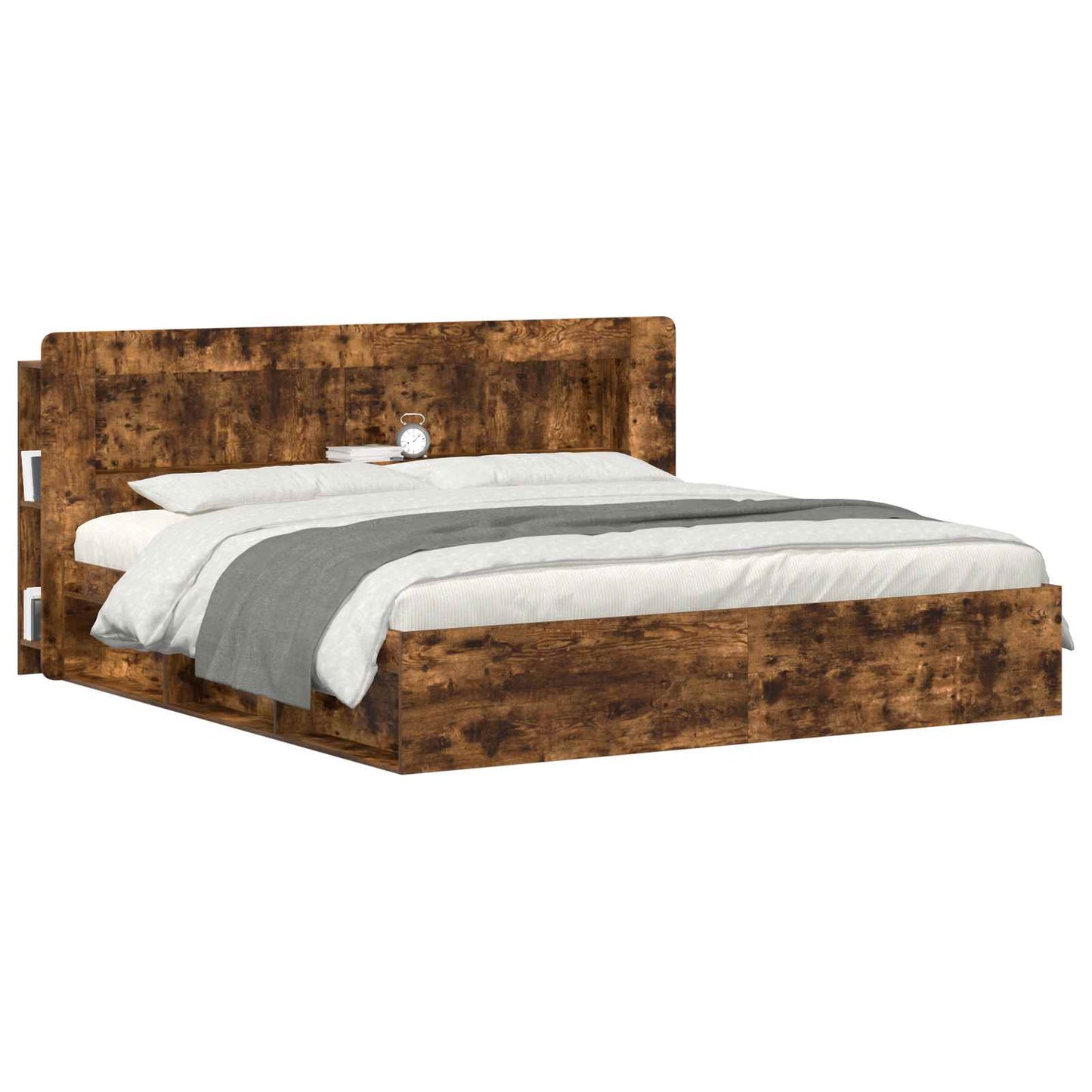 vidaXL Headboard Cabinet with Storage Smoked Oak Engineered Wood