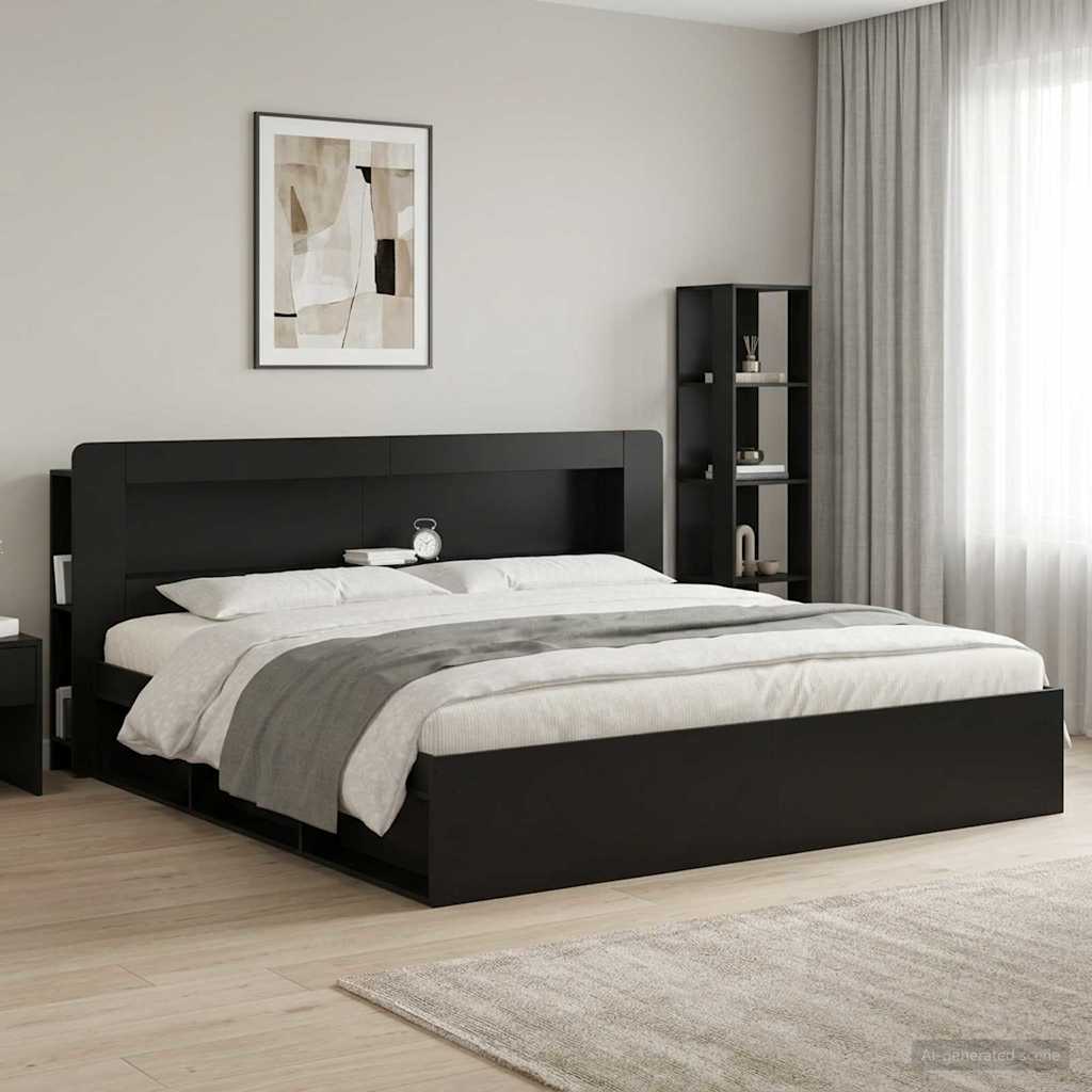 vidaXL Headboard Cabinet with Storage Black Engineered Wood