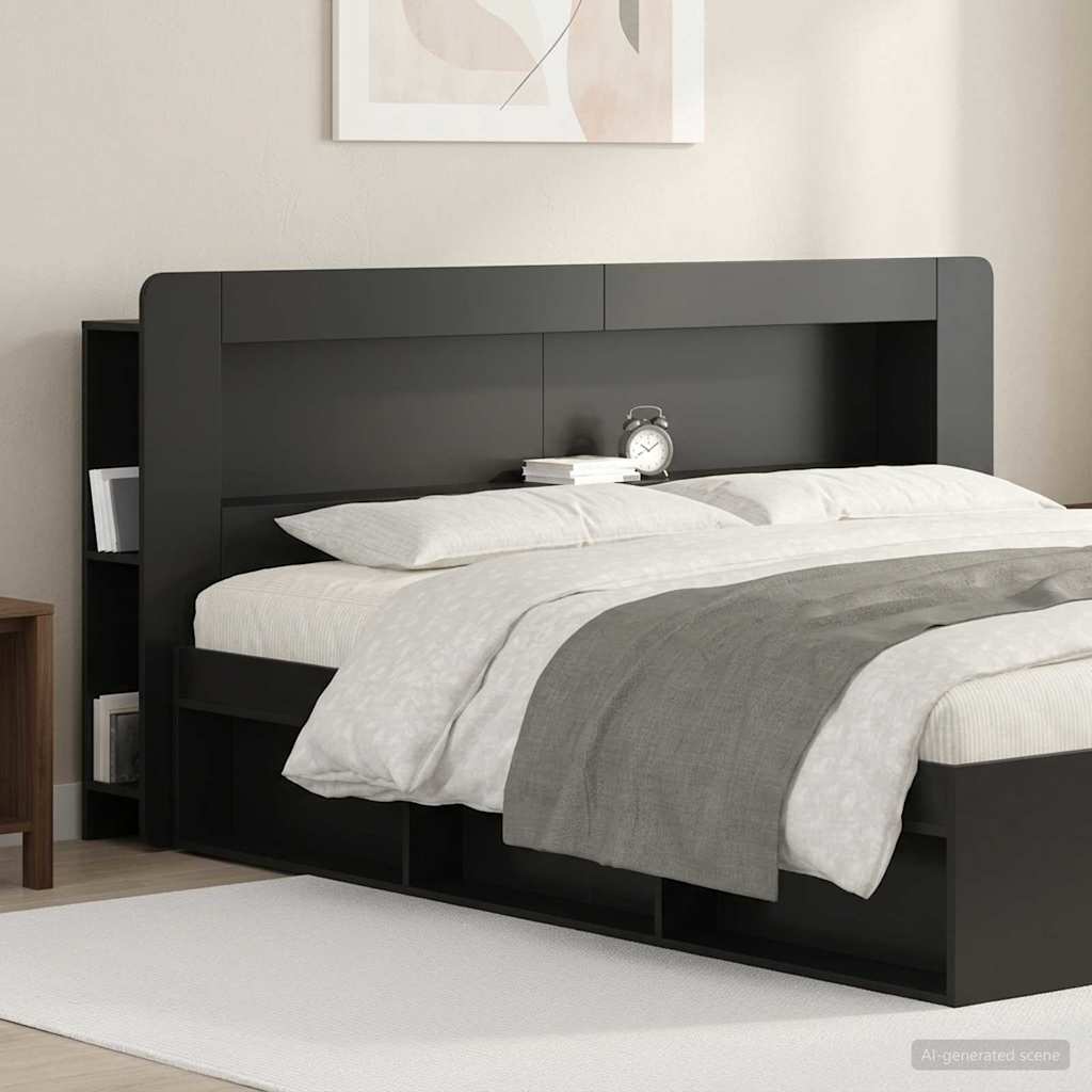 vidaXL Headboard Cabinet with Storage Black Engineered Wood