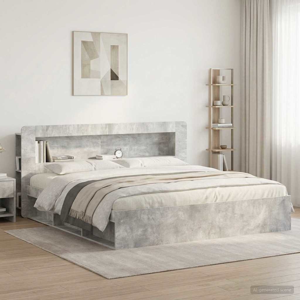 vidaXL Headboard Cabinet with Storage Concrete Grey Engineered Wood