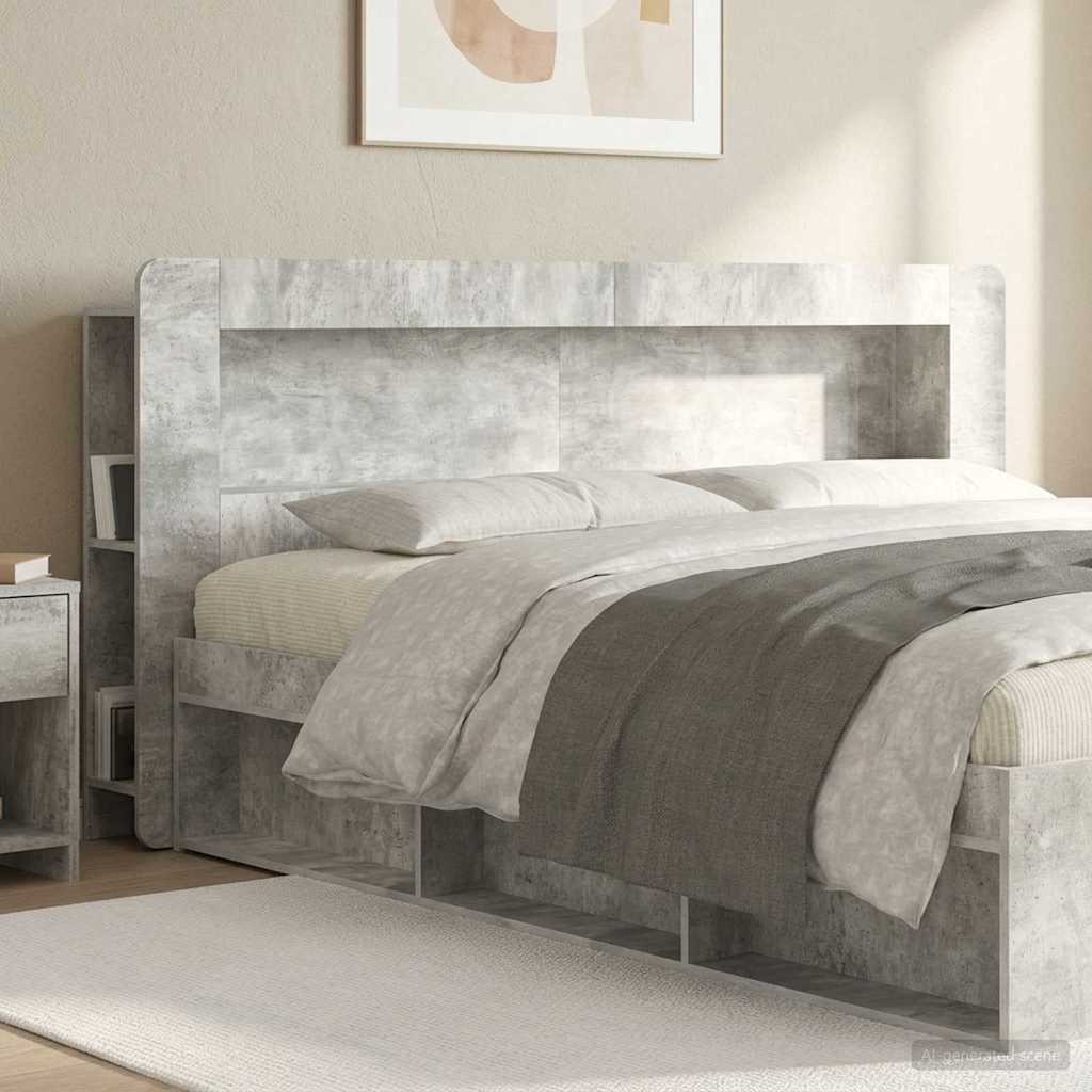 vidaXL Headboard Cabinet with Storage Concrete Grey Engineered Wood