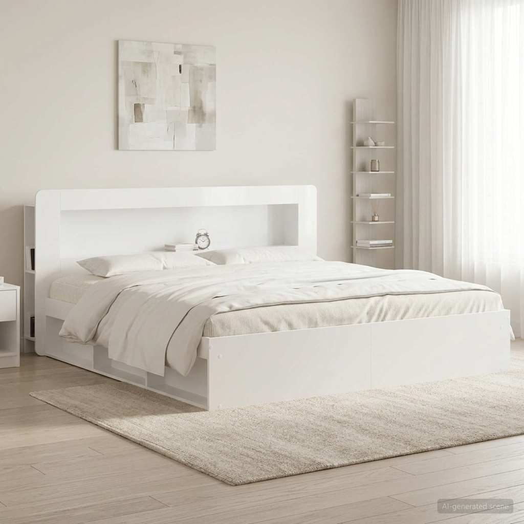 vidaXL Headboard Cabinet with Storage High Gloss White Engineered Wood