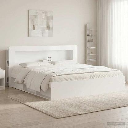 vidaXL Headboard Cabinet with Storage High Gloss White Engineered Wood