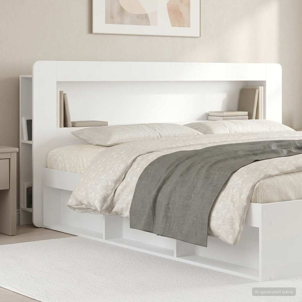 vidaXL Headboard Cabinet with Storage High Gloss White Engineered Wood