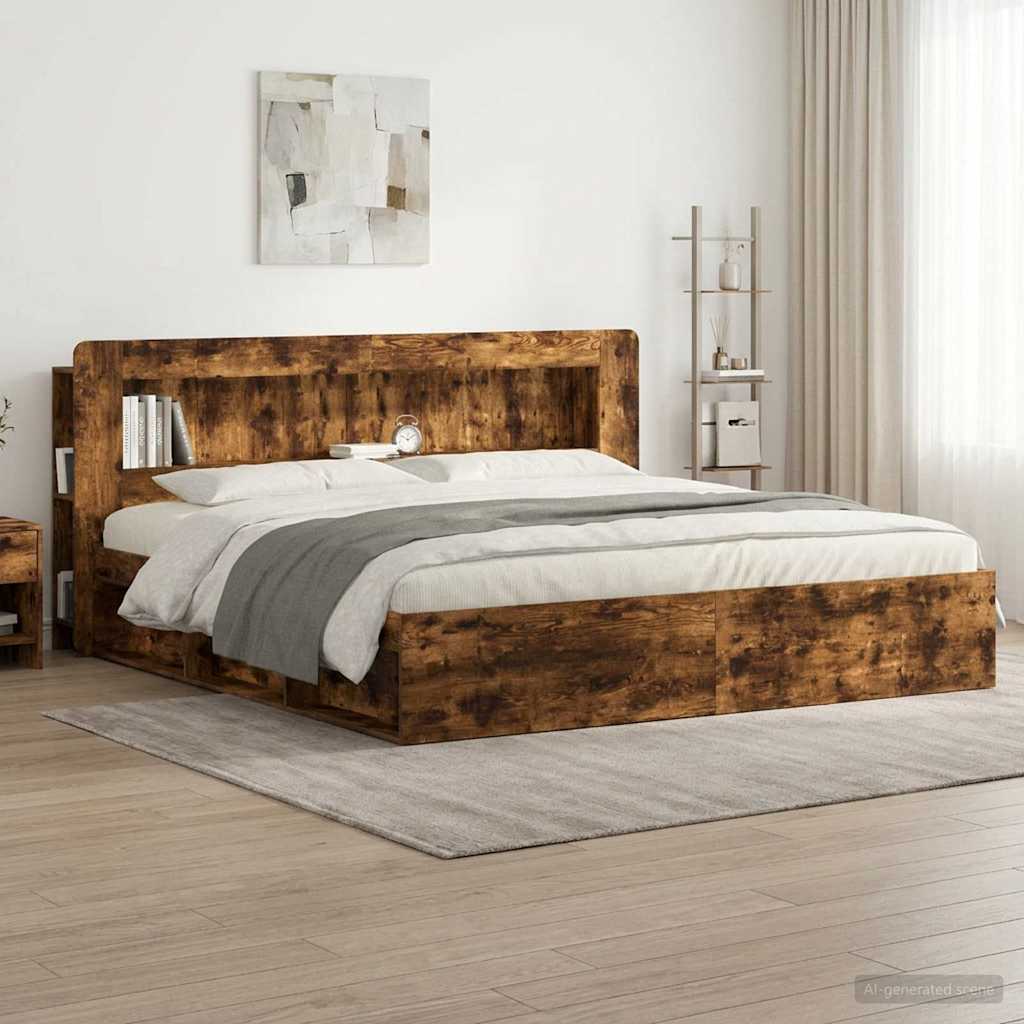 vidaXL Headboard Cabinet with Storage Smoked Oak 215 x 18.5 x 100 cm