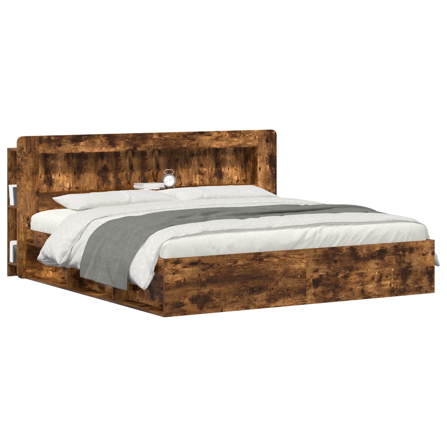 vidaXL Headboard Cabinet with Storage Smoked Oak 215 x 18.5 x 100 cm