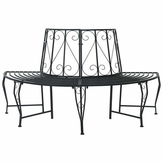 vidaXL Tree Bench 4-Seater 160 x 80 x 89 cm Steel Black Half-round