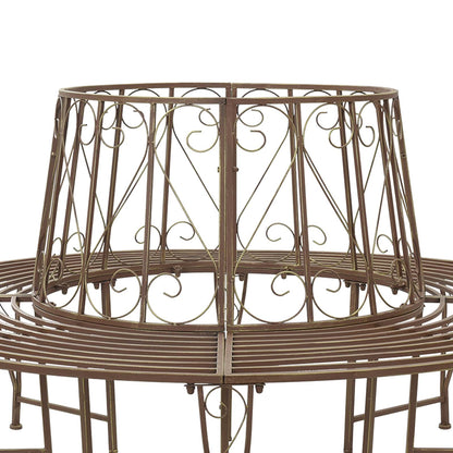 vidaXL Tree Bench 8-Seater Ø 160 x 89 cm Steel Antique Brown Round