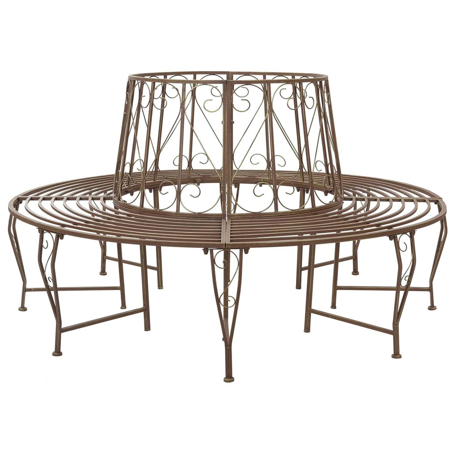 vidaXL Tree Bench 8-Seater Ø 160 x 89 cm Steel Antique Brown Round