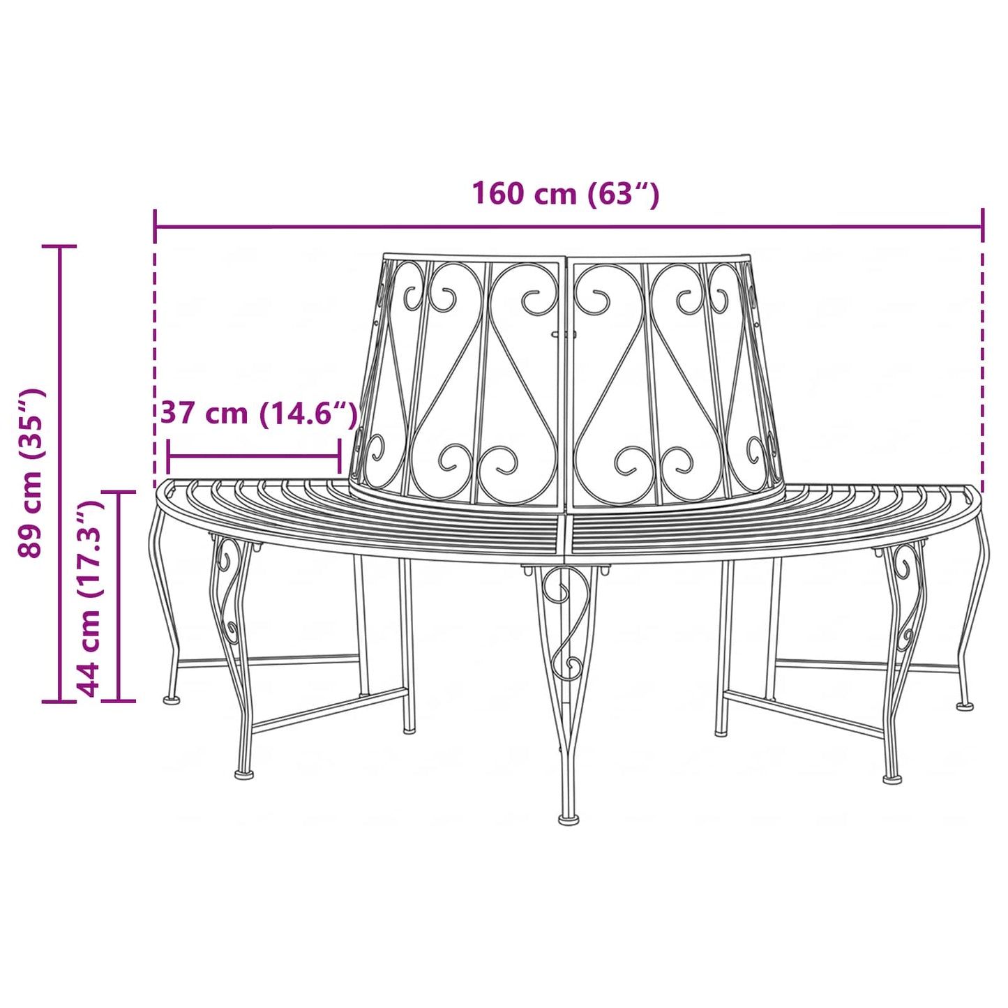 vidaXL Tree Bench 4-Seater 160 x 80 x 89 cm Steel Antique Brown