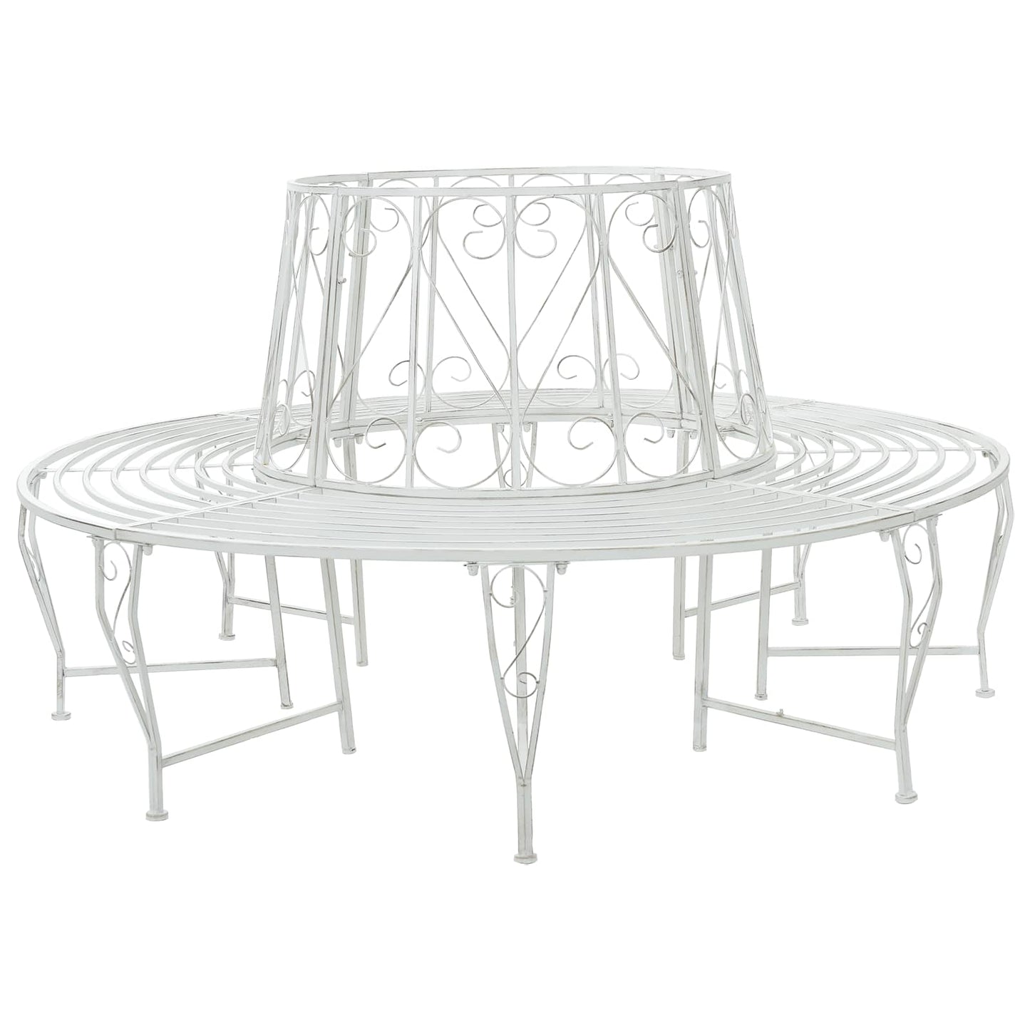 vidaXL Tree Bench 8-Seater Ø 160 x 89 cm Steel Antique White Round