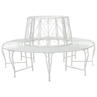 vidaXL Tree Bench 8-Seater Ø 160 x 89 cm Steel Antique White Round