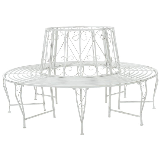 vidaXL Tree Bench 8-Seater Ø 160 x 89 cm Steel Antique White Round