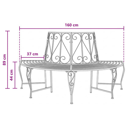 vidaXL Tree Bench 4-Seater 160 x 80 x 89 cm Steel Antique White