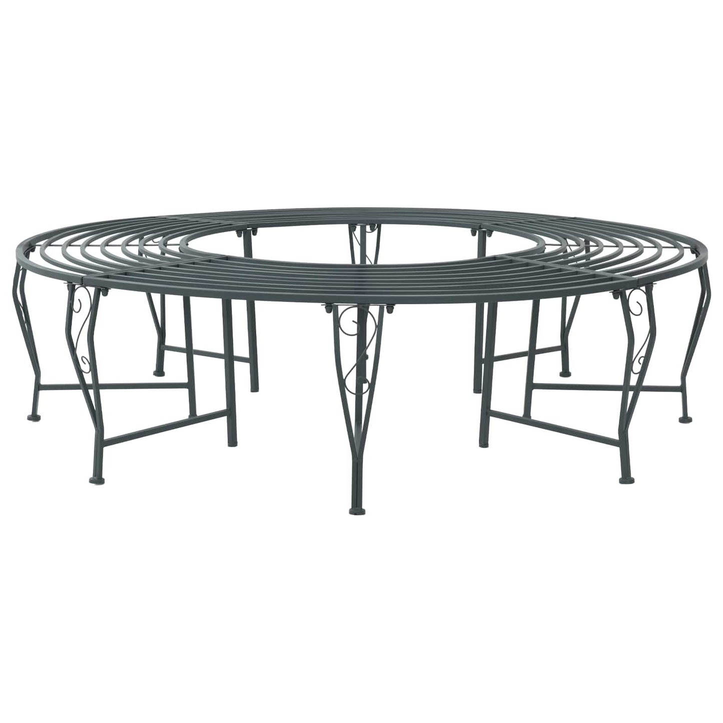 vidaXL Tree Bench 8-Seater Ø 160 x 44 cm Steel Silver Grey Round
