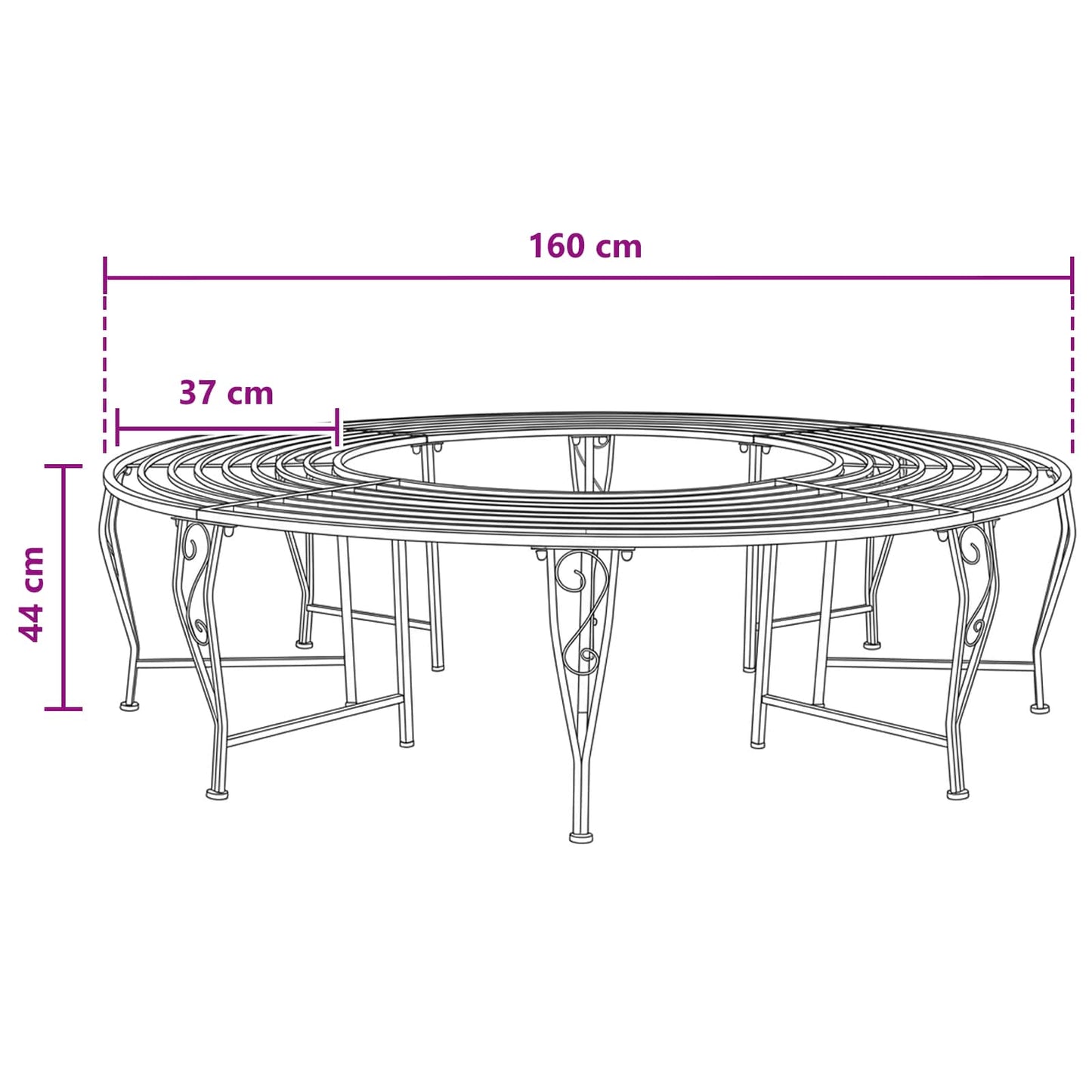 vidaXL Tree Bench 8-Seater Ø 160 x 44 cm Steel Silver Grey Round