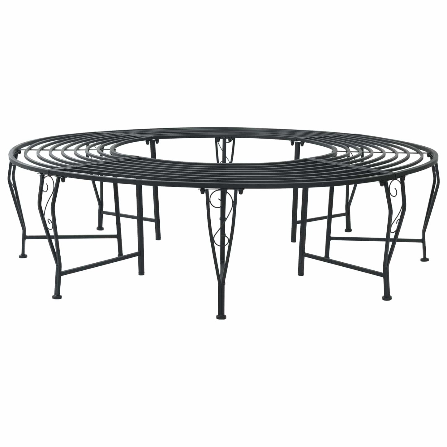 vidaXL Tree Bench 8-Seater Ø 160 x 44 cm Steel Black Round