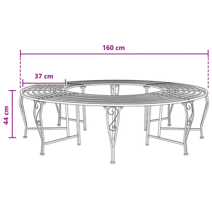 vidaXL Tree Bench 8-Seater Ø 160 x 44 cm Steel Black Round