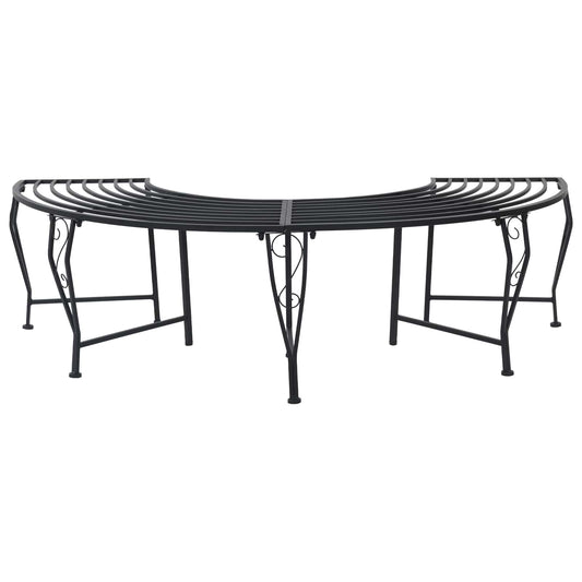 vidaXL Tree Bench 4-Seater 160 x 80 x 44 cm Steel Black Half-round