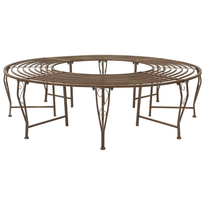 vidaXL Tree Bench 8-Seater Ø 160 x 44 cm Steel Antique Brown Round