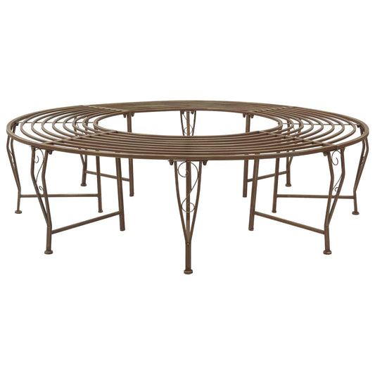 vidaXL Tree Bench 8-Seater Ø 160 x 44 cm Steel Antique Brown Round