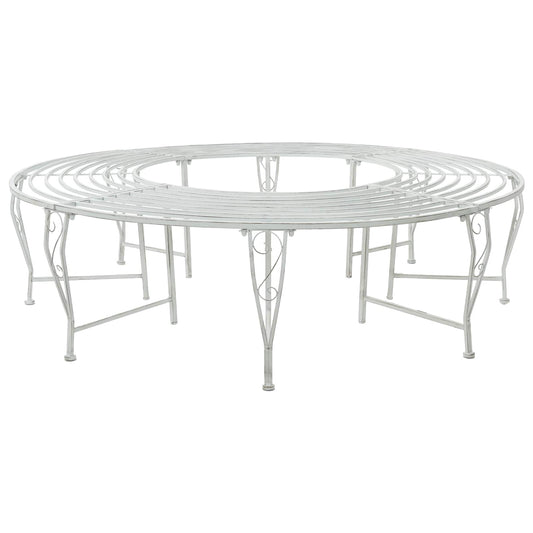 vidaXL Tree Bench 8-Seater Ø 160 x 44 cm Steel Antique White Round