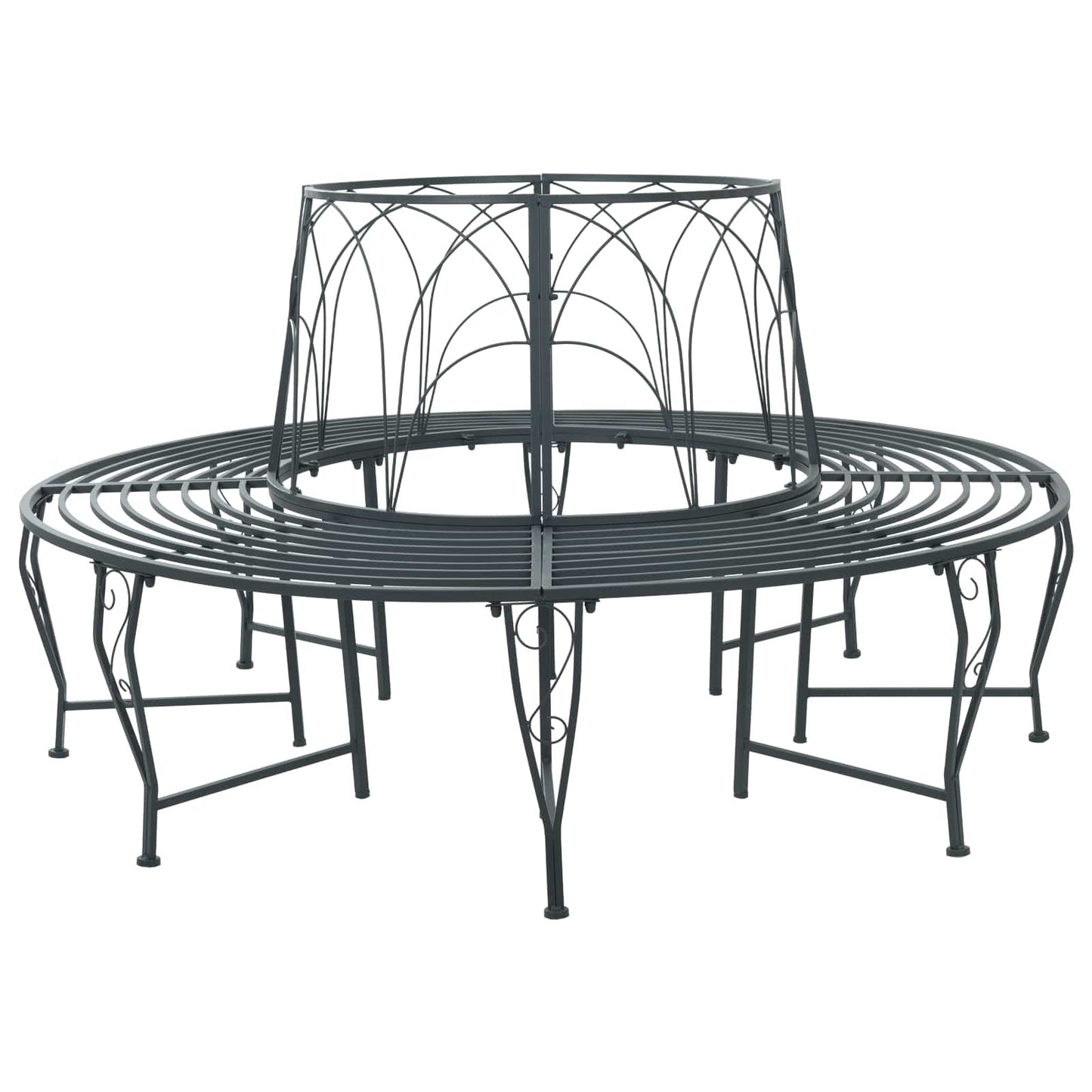vidaXL Tree Bench 8-Seater Ø 160 x 89 cm Steel Silver Grey Round