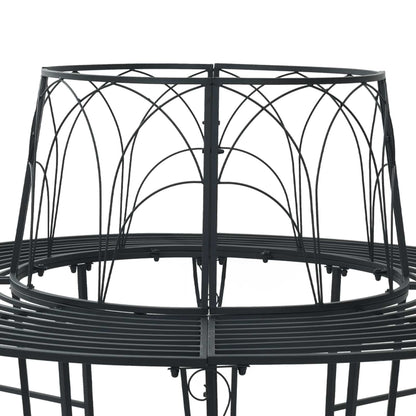 vidaXL Tree Bench 8-Seater Ø 160 x 89 cm Steel Black Round