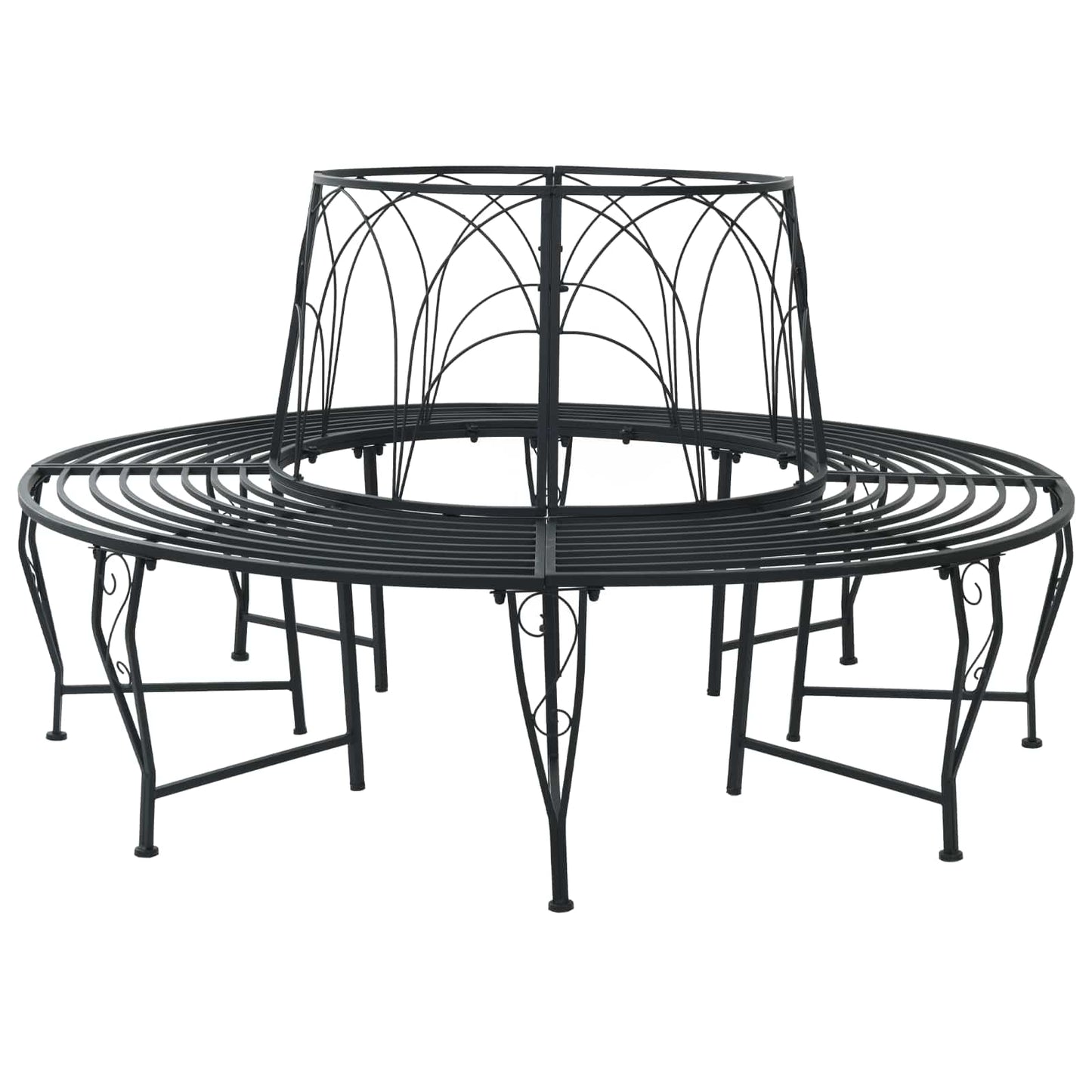 vidaXL Tree Bench 8-Seater Ø 160 x 89 cm Steel Black Round