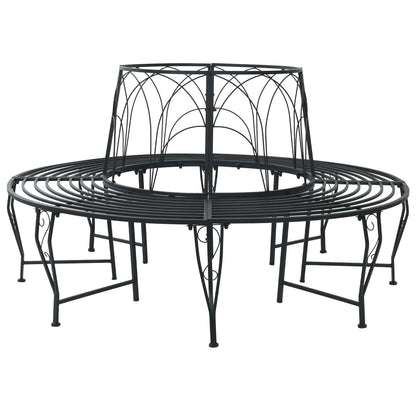 vidaXL Tree Bench 8-Seater Ø 160 x 89 cm Steel Black Round