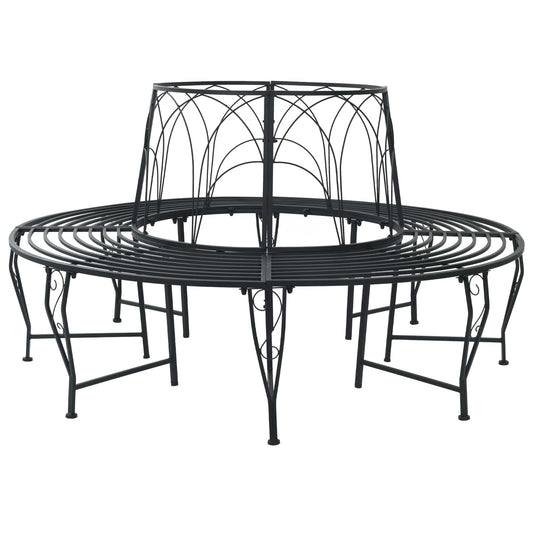 vidaXL Tree Bench 8-Seater Ø 160 x 89 cm Steel Black Round