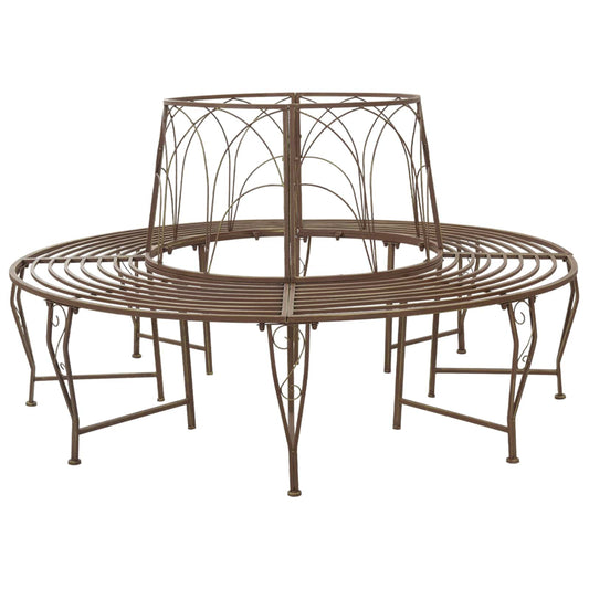 vidaXL Tree Bench 8-Seater Ø 160 x 89 cm Steel Antique Brown Round